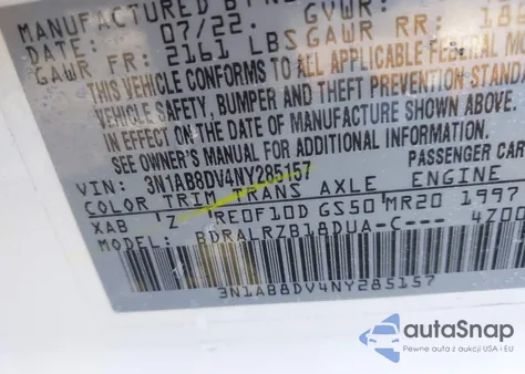 2022 Nissan Sentra Sr Xtronic Cvt from USA, damaged, VIN 3N1AB8DV4NY285157